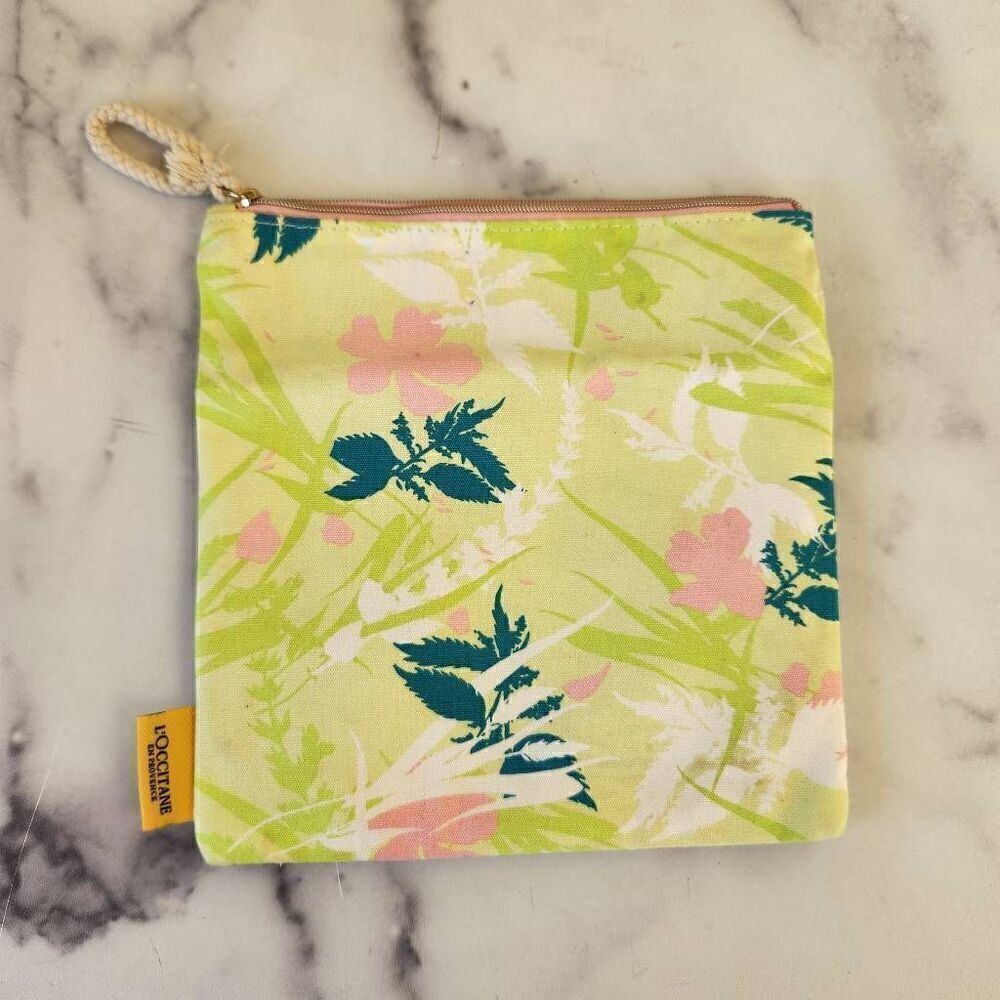L'occitane en Provence Rifle Paper co shimmer golden zipper bag linen & recycled